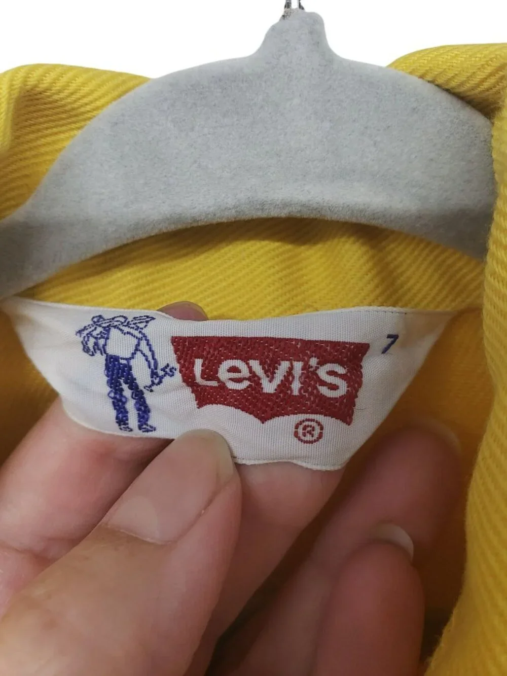 Vintage Levi's Saddleman Kids Youth Yellow Denim Jean Jacket FLAWS Girls Size 7